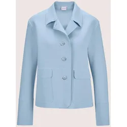 Jackenblazer MADELEINE "Kurzblazer Moderner Damenblazer mit Hemdkragen", Damen, Gr. 42, bleu, Obermaterial: 74% Baumwolle CO. 21% Polyester PES. 5% Elasthan EL., Modern, gerade, Blazer, Offene Schnittkanten