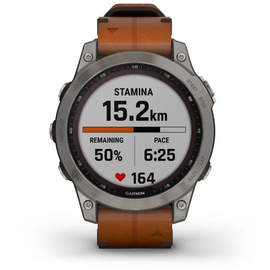 Garmin Fenix 7 Sapphire Solar Titanium Titan mit braunem Lederarmband