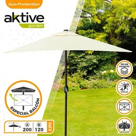 Aktive Rechteckiger Balkonschirm, Terrassenschirm, Rechteckschirm, Gartenterrassenschirm, 200x120 cm, cremefarben, Aluminiummast