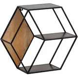 Wohnling Wandregal Schwarz, Braun, Holz, Metall Mangoholz, massiv, 60x52x20 cm