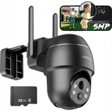 COOAU 5MP Überwachungskamera Außen Akku mit 32GB SD-Karte, 355°|120° PTZ WLAN IP Kamera Outdoor Kabellose, Farbnachtsicht, 4DBi, PIR-Sensor, Pe...