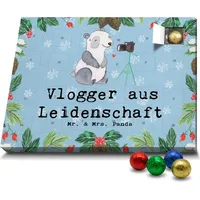 Mr. & Mrs. Panda Schoko Adventskalender Vlogger Leidenschaft - Blau Pastell - Geschenk, Jubiläum, Kollegin, Dankeschön, Schokoladen Adventskalender - Blau