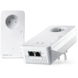 Olitec Devolo Magic 2 WiFi 6 (ax) Starter Kit: 2 x Adapter CPL WiFi, Gigogne Steckdose (2400 Mbits, 3 x Gigabit-Ethernet-Ports, Mesh), ideal für Telearbeit, Gaming, Streaming, französische Steckdose