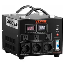 Vevor 5000W Spannungswandler Transformator AC 110V⇋220V Transformer Wandler 3x US NEMA 5-15R 3-polige / 3x europäische Shucko-Ausgangssteckdosen, 1x 5V-USB-Anschluss und 1x Typ-C-Buchse