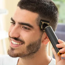 InnovaGoods Wiederaufladbarer Haarschneider T-Form, 3 Geschwindigkeiten, LCD-Display, Inkl. 6 Kämme & USB-C, Wasserdicht, Schwarz Golden, Kunststoff