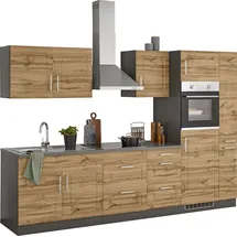 kochstation Küchenzeile KOCHSTATION "KS-Stockholm", küche: natur, korpus: grafit, arbeitsplatte: anthrazit, B:300cm T:60cm, Komplettküchen-Sets, Küchenzeile, Breite 300 cm, mit hochwertigen MDF Fronten im Landhaus-Stil