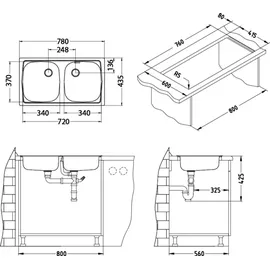 ALVEUS Basic 160 rechts Einbauspüle Edelstahl Handbetätigung 780 x 435 mm