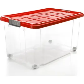 BigDean 2x 60 L Aufbewahrungsbox mit Deckel groß rot - stabile - robuste Box