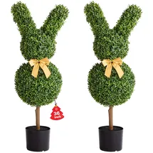 Vevor Künstlicher Formschnittbaum in Hasenform, 2er-Set, 914 mm, Kunst-Buchsbaumkugel, einfache Montage für Dekoration, Veranda, Außenterrasse, Garten, Balkon, Hinterhof, Innenbereich