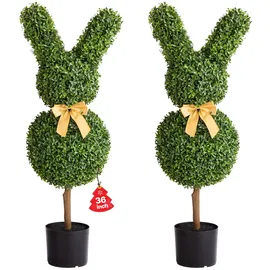 Vevor Künstlicher Formschnittbaum in Hasenform, 2er-Set, 914 mm, Kunst-Buchsbaumkugel, einfache Montage für Dekoration, Veranda, Außenterrasse, Garten, Balkon, Hinterhof, Innenbereich