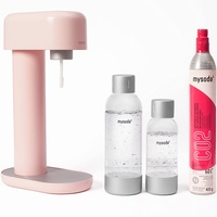 Mysoda: Ruby Set - Wassersprudler aus Aluminum mit 1L und 0.5L Quick-Lock BPA-frei Plastikflasche und CO2-Zylinder - Rosa