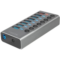Logilink UA0387 - USB 3.2 Gen 1 Hub, 7 Ports + 1x Schnell-Ladeport, EIN/Aus-Schalter, Aluminium