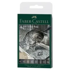FABER-CASTELL Pitt Artist Pen Tuschestift, 8er Etui, Black & Grey, 8 Farben, Sch