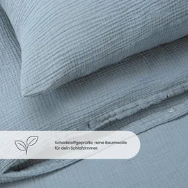 SCHIESSER Uncover by Schiesser Bettwäscheset Lennox - Musselin - 2-teilig - 135x200cm - Hellblau