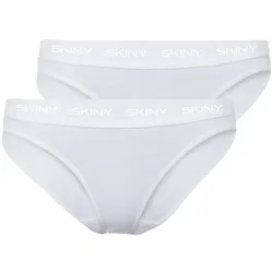 SKINY Damen Rio Slip, 2er Pack - Unterwäsche, Unterhose, Baumwolle, Logobund, Feinripp, einfarbig Weiß 40