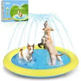 Famanu Hundepool 140 cm für Hunde und Katzen - Spritzpad mit Wassersprühfunktion - Blau