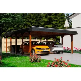 SKANHOLZ Carport Spreewald 5,85 x 7,41 m braun mit Regenrinne und Pfostenanker