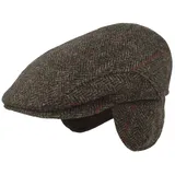 Breiter Schiebermütze Flatcap/Ohrenklappen Fischgrät-Karo-Mix grau 55