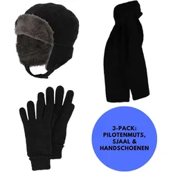 Heatkeeper – Piloten – Mütze. Schal und Handschuhe – Schwarz – Ski-/Winter-Set SCHWARZ 95-122cm 3-7J