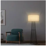 Melitec LED Stehlampe Swan - Moderne Stehleuchte für Wohnzimmer, Designerlampe schwarz mit weißem Stoffschirm, inkl. LED-Filament Leuchtmittel, 1,6 m Höhe, ST54