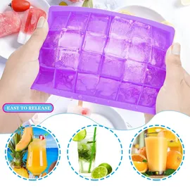 Intirilife 2x Eiswürfelformen in LILA – 2er Set à 24 Fächer Eiswürfel Silikonformen mit Deckel – 13x2.5x18 cm , Barzubehör & Weinzubehör, Barzubehör