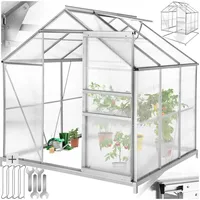 tectake® Aluminium Gewächshaus, 190x185x195 cm, Treibhaus, Tomatenhaus, Frühbeet, Pflanzenhaus, UV beständig, 4 mm Platte, Schiebetür & Dachfenster, Schutz vor Kälte, Regen und Frost - mit Fundament