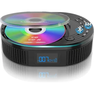 NEU 2025 CD Player Tragbar, Monodeal CD Player Bluetooth & Radio FM 2 in 1, Wiederaufladbar Tragbarer CD Player mit Lautsprecher, Discman CD Player, Unterstützung AUX/USB-Schwarz