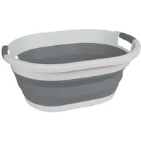 linden berg faltbarer Wäschekorb, 36 l, 7 kg Traglast, zwei stabile Tragegriffe, wäschekorb plastik, platzsparend, weiß-grau