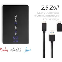 Hurricane 500GB 2.5 USB C Speicherplatte für Fotos TV Laptop PS4 PS5 Xbox kompatibel mit Windows Mac Linux - schwarz