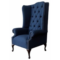 JVmoebel Ohrensessel, Ohrensessel Klassisch Design Chesterfield Wohnzimmer Sessel Textil blau
