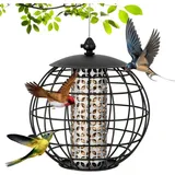 Costway Vogelfutterhaus Zum Aufhängen, Käfigförmiger Vogelfutterspender Aus Metall, Futterhäuschen Für Wildvögel, Vogelfutterstation Wildvogelhäuschen Für Garten, Balkon, Schwarz - Costway