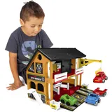 Wader 25470 - Play House Auto-Werkstatt, Spielhaus mit 3 Fahrzeugen, Servicebereich, Hebebühne und Kran, ca. 59 x 15 x 39,5 cm groß, ab 3 Jahren, kreatives Spielen