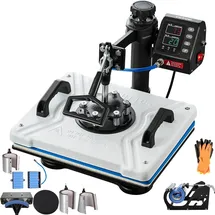 Vevor 10 in 1 Hitzepresse 38 x 30 cm Transferpresse 360-Grad-Drehbar Multifunktionale Sublimation Weiß Textilpresse Heißpresse Maschine T-Shirtpresse Becherpresse Tassenpresse für Hüten Tellern Tassen
