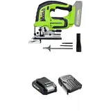 Greenworks GD24JS Akku-Stichsäge (3000 SPM, 45° neigbar) + 24V 2Ah Akku & Ladegerät – 3 Jahre Garantie
