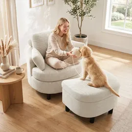 Homcom Sessel Loungesessel 69 x 78 x 85,5 cm Cremeweiß mit Hocker