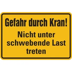 Hinweisschild, Gefahr durch Kran! Nicht unter schwebende Last treten, 200x300mm, Alu geprägt - 300x200x0.45 mm Aluminium geprägt