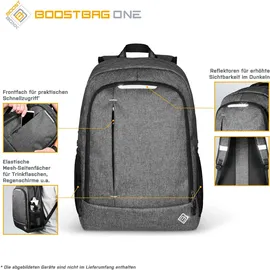 Boostboxx BoostBag One Backpack - Boostboxx City-Rucksack für Laptop/Notebook bis 15,6", Ipad, Tablet und Handy, perfekt für Schule, Studium, Business oder Beruf, grau