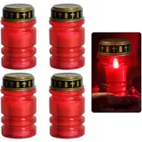 WIYETY LED Grabkerze Grablicht Rot: 4 Stück IP44 Wasserdichte Outdoor Grablichter mit Flackereffekt, Batteriebetriebene Friedhofskerze Flammenloses Kerzenlicht