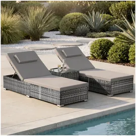 Tectake Rattan-Doppelliege Sonnenliege 196 x 62 x 0 cm Grau