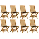 vidaXL Gartenstühle mit Schwarzen Kissen 8 Stk. Massivholz Teak