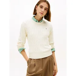 Rundhalspullover TOMMY HILFIGER "CO CABLE MID GG C-NK LS SWT", Damen, Gr. XL (42), calico, Strick, Obermaterial: 100% Baumwolle, unifarben, regular fit normal, Rundhals, Rippbündchen, Pullover Rundhalspullover, mit Zopfmuster