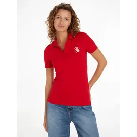 Tommy Hilfiger Poloshirt SLIM TH SCRIPT OPN-NK POLO SS mit Tommy Hilfiger Script Logo-Schriftzug rot S (36)