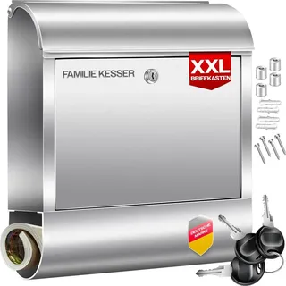 Kesser KESSER® XXL Briefkasten mit Zeitungsfach gebürstet 3x Schlüssel abschließbar Pulverbeschichtet Wandmontage , groß Front-Einwurf: DIN C4 = DIN A4 , inkl. Montagematerial