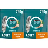 PURINA ONE BIFENSIS Adult Katzenfutter trocken, reich an Huhn, 12er Pack (6 x 750g)