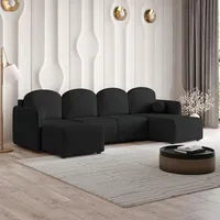 Masseno Ecksofa NUBERO mit Schlaffunktion U-Form, Sofa mit Bettkasten, Wohnzimmersofa, Couch, Soffa, Bettsofa, Couchgarnitur- Schwarz, NEVE 100 - Schwarz