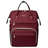 LOVEVOOK Rucksack Damen mit 15,6 Zoll Laptopfach, Business Rucksäcke Rechteckig, Wasserdichte Stylischer Schulrucksack Tasche Daypack Reischerucksack Uni, Weinrot