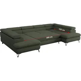 MKS Meble Ecksofa U-Form Boucle 3-Sitzer Grün