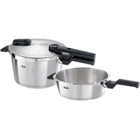 Fissler Schnellkochtopfset Vitaquick, Silber, Metall, 2-teilig, 4,5 und 2,5 L, Made in Germany, abnehmbare Griffe, Druckregelventil, Sicherheitsverschluss, Kochen, Töpfe, Schnellkochtöpfe