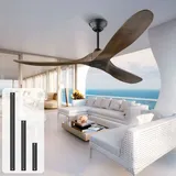 XSGDMN Deckenventilator ohne Beleuchtung mit Fernbedienung, 152cm Holz Retro Deckenventilator, Reversibler DC Motor Timing-Funktion für Schlafzimmer Wohnzimmer Bauernhaus Veranda