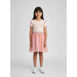 blue seven Jerseykleid BLUE SEVEN, Mädchen, Tüllkleid mit Regenbogen", Mädchen, Gr. 98, 4020, rosa, 100% Baumwolle, normal, Rundhals, Kleider Jerseykleid